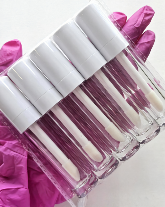 Lip Gloss Tubes | Pillow Soft Big Brush Wand Applicator | Empty 9mL w/ Stoppers Included | White