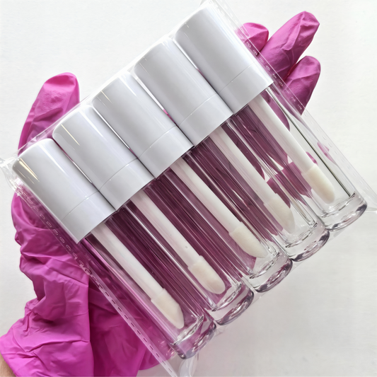 Lip Gloss Tubes | Pillow Soft Big Brush Wand Applicator | Empty 9mL w/ Stoppers Included | White