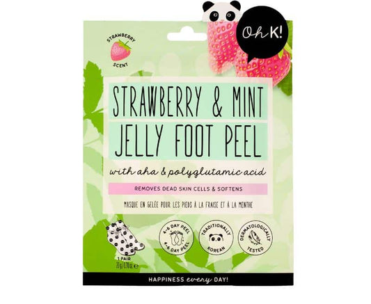 Oh K! Strawberry & Mint Jelly Foot Peel + 2 The Creme Shop Foot Repair Masks | Peppermint & Tea Tree Oil [3 Pack Bundle]