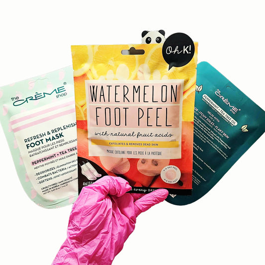 Oh K! Watermelon Foot Peel + 2 The Creme Shop Foot Repair Masks | Peppermint & Tea Tree Oil [3 Pack Bundle]